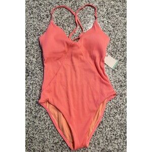 So Women's Pink/ Salmon Medium Lace One Piece Swimsuit, Double Layer, Soft.